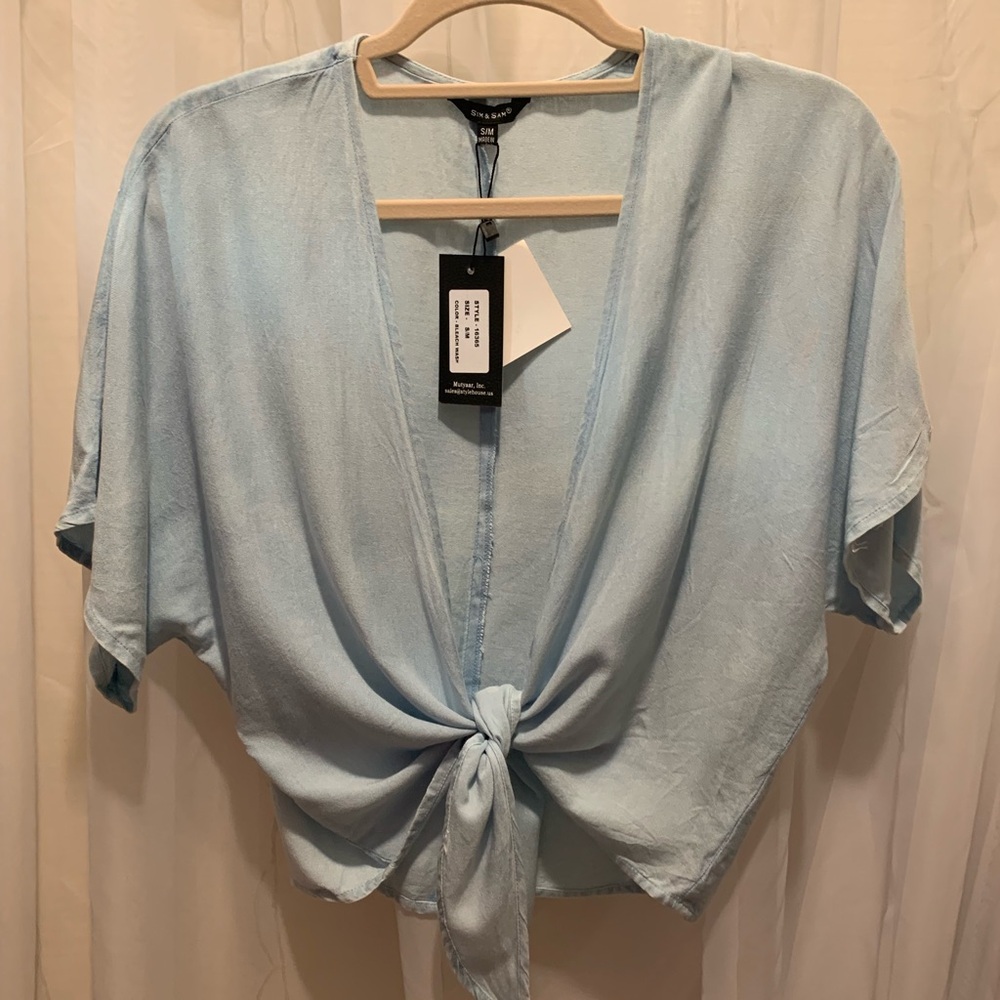 Sim & Sam Chambray Tie Waist Top